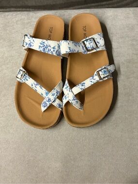 Top Moda Blue Floral Strap Sandals